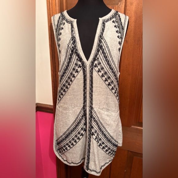 Free People Brown & Black  Burlap Tunic Top size M - Picture 1 of 6